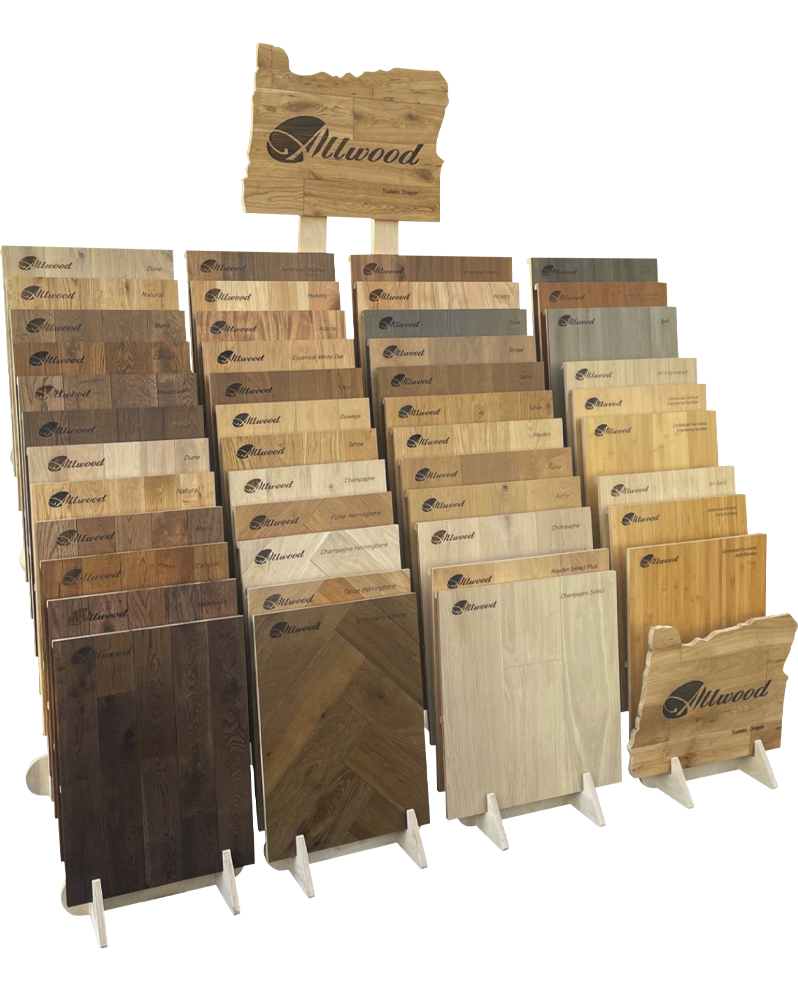 sustainable-hardwood-and-bamboo-flooring-from-allwood-full-display-rack-with-herringbone